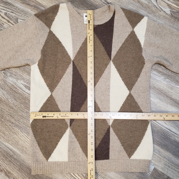 Vintage Leslie Fay Womens L Lambswool Angora Sweater Crewneck Argyle Knit Brown - Picture 6 of 9